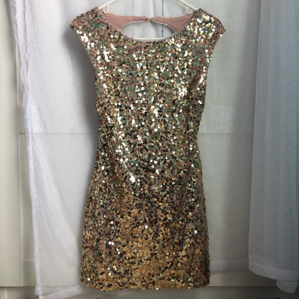 Rose gold sequin party homecoming dress